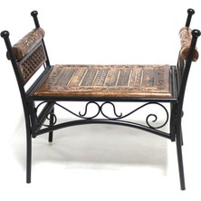 Otantik Çarşı Eskitme Ahşap Ferforje Puf Tabure 63X38X62 Cm.