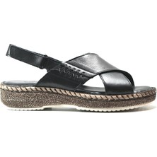 Beety 09.155 Hakiki Deri Siyah Anatomik Ped Taban Kadın Sandalet