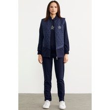 Sementa Kadın Lacivert Kapitone Yelekli Üçlü Eşofman Takım, %60 Viskoz, Rahat ve Şık