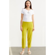 Sementa Paça Büzgü Detaylı Krep Pantolon - Fıstık Yeşili