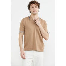 Sementa Polo Yaka Kısa Kol Pamuk Triko T-Shirt - Kamel