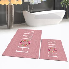 Viyana Home Dijital Baskılı Kaymaz Taban Yıkanabilir Ikili Banyo Paspas Klozet Takımı, V-Klozet-12-Pembe,
