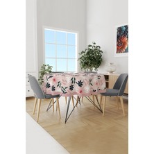 Moud's Mirror Flowers 4 Çiçek Desenli Yuvarlak Süet Dertsiz Masa Örtüsü