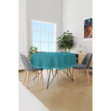 Moud's Turkuaz Beşgen Desenli Yuvarlak Süet Dertsiz Masa Örtüsü