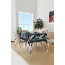 Moud's Blue Brush Desenli Süet Dertsiz Masa Örtüsü