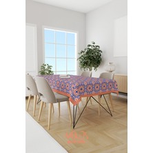 Moud's Lacivert Rose Süsleme Islamik Desenli Süet Kumaş Dertsiz Masa Örtüsü Kare ve Dikdörtgen