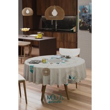 Moud's Ramazan Beşgen Desenli Süet Kumaş Dertsiz Yuvarlak Masa Örtüsü Ramadan