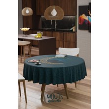 Moud's Ramazan Ay ve Camii Silüet Desenli Süet Kumaş Dertsiz Yuvarlak Masa Örtüsü Ramadan