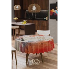 Moud's Turuncu Ramazan Kerim Desenli Süet Kumaş Dertsiz Yuvarlak Masa Örtüsü Ramadan