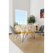 Moud's Papatya Desenli Yuvarlak Süet Dertsiz Masa Örtüsü