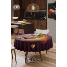 Moud's Ramazan Mor Ay Desenli Süet Kumaş Dertsiz Yuvarlak Masa Örtüsü Ramadan