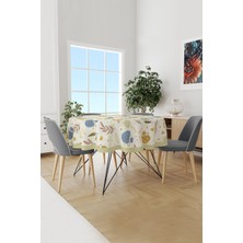 Moud's Sonbahar 2 Desenli Yuvarlak Süet Dertsiz Masa Örtüsü