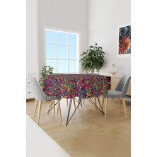 Moud's Renkli Kareler Desenli Yuvarlak Süet Dertsiz Masa Örtüsü