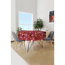 Moud's Burgundy 2 Desenli Yuvarlak Süet Dertsiz Masa Örtüsü