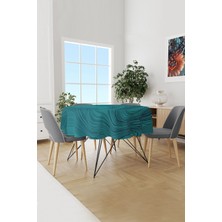 Moud's Turkuaz Dalga Desenli Yuvarlak Süet Dertsiz Masa Örtüsü