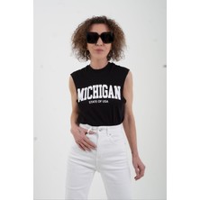 Zelish My Sister Siyah Michigan Baskılı Kolsuz Tshirt