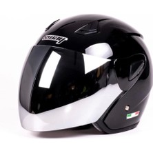 Sway Sw 733 Parlak Siyah Yarım Kask - Aynalı Cam