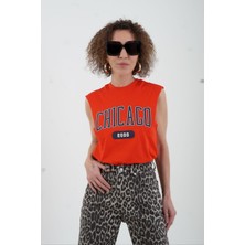 Zelish My Sister Kırmızı Chicago Baskılı Kolsuz Tshirt