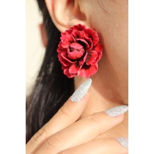 Gizy Store Polimer Kil El Yapımı Kırmızı Gül Küpe