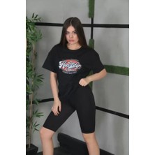 Stock Mount Unisex Baskılı Oversize T-Shirt - Siyah