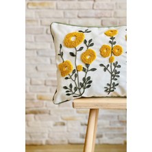 Swita Home Punch Işlemeli Tekli Dekoratif Papatya Desen Kırlent Kılıfı (Panç)