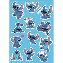 Anime Marketi Disney Lilo ve Stitch Temalı Sticker Seti Ajanda Laptop Telefon Sticker Seti 12 Adet