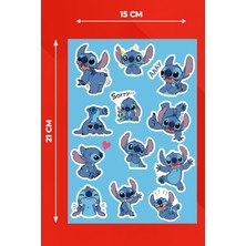 Anime Marketi Disney Lilo ve Stitch Temalı Sticker Seti Ajanda Laptop Telefon Sticker Seti 12 Adet