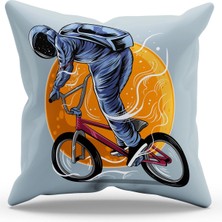 Moud's Çift Tarafı Baskılı Bisikletli Astronot Desenli Süet Kırlent Kılıfı