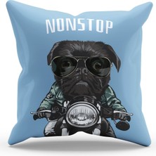 Moud's Çift Tarafı Baskılı Nonstop Pug Köpek Desenli Süet Kırlent Kılıfı - PL806