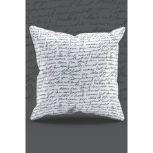 Moud's Çift Tarafı Baskılı Beyaz El Yazısı Desenli Süet Kırlent Kılıfı - PL924