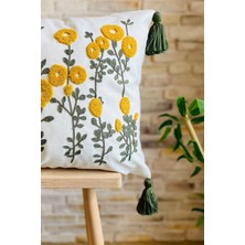 Swita Home Punch Işlemeli Tekli Dekoratif  Papatya Desen Kırlent Kılıfı (Panç)