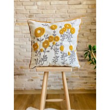 Swita Home Punch Işlemeli Tekli Dekoratif Papatya Desen Kırlent Kılıfı (Panç)