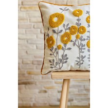 Swita Home Punch Işlemeli Tekli Dekoratif Papatya Desen Kırlent Kılıfı (Panç)