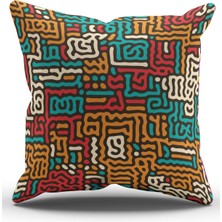 Moud's Çift Tarafı Baskılı Renkli Labirent Desenli Süet Kırlent Kılıfı - PL919