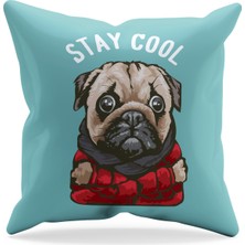 Moud's Çift Tarafı Baskılı Kırmızı Pug Köpek Desenli Süet Kırlent Kılıfı - PL805
