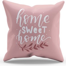 Moud's Çift Tarafı Baskılı Pembe Sweet Home Yazı Desenli Süet Kırlent Kılıfı - PL1104