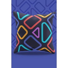 Moud's Çift Tarafı Baskılı Lacivert Geometrik Desenli Süet Kırlent Kılıfı - PL930