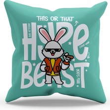 Moud's Çift Tarafı Baskılı Yeşil Artist Kedi Desenli Süet Kırlent Kılıfı - PL782