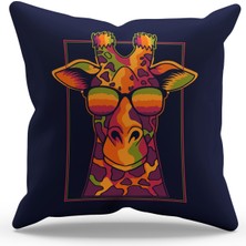 Moud's Çift Tarafı Baskılı Renkli Zürafa Desenli Süet Kırlent Kılıfı - PL791