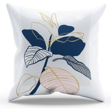 Moud's Çift Tarafı Baskılı Lacivert Altın Yapraklar - 2 Desenli Süet Kırlent Kılıfı