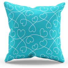 Moud's Çift Tarafı Baskılı Turkuaz Renkli Kalpler Desenli Süet Kırlent Kılıfı