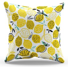 Moud's Çift Tarafı Baskılı Limon-2 Desenli Süet Kırlent Kılıfı