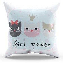 Moud's Çift Tarafı Baskılı Girl Power-1 Desenli Süet Kırlent Kılıfı