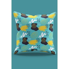 Moud's Çift Tarafı Baskılı Turkuaz Spiral Desenli Süet Kırlent Kılıfı - PL934