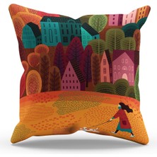 Moud's Çift Tarafı Baskılı Fall - 1 Desenli Süet Kırlent Kılıfı