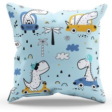 Moud's Çift Tarafı Baskılı Dinozor Desenli Süet Kırlent Kılıfı