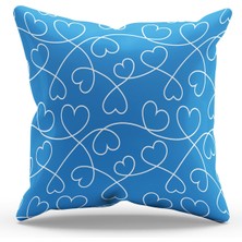 Moud's Çift Tarafı Baskılı Mavi Renkli Kalpler Desenli Süet Kırlent Kılıfı