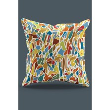 Moud's Çift Tarafı Baskılı Renkli Fırça Darbesi Desenli Süet Kırlent Kılıfı - PL916