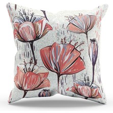 Moud's Çift Tarafı Baskılı Poppy Flower Desenli Süet Kırlent Kılıfı