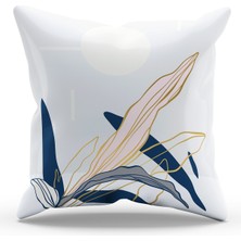 Moud's Çift Tarafı Baskılı Lacivert Altın Yapraklar - 3 Desenli Süet Kırlent Kılıfı